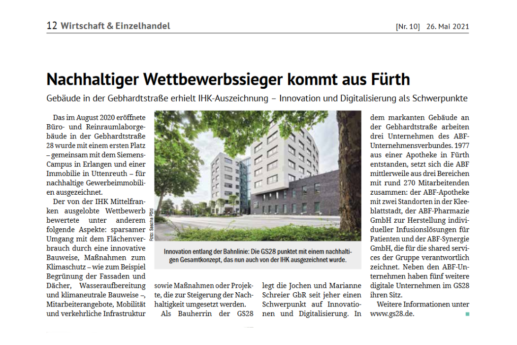 GS28 nachhaltiger Wettbewerbssieger der IHK